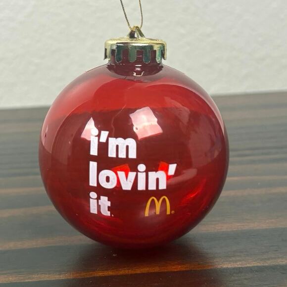 2010s Mcdonald’s Plastic Red “I’m Lovin’ it” Slogan Bulb Christmas Ornament - Picture 1 of 2